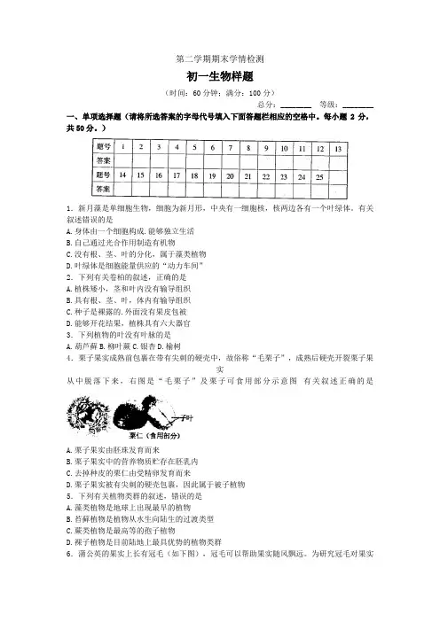 山东省泰安市泰山区2022-2023学年六年级下学期期末考试生物试题