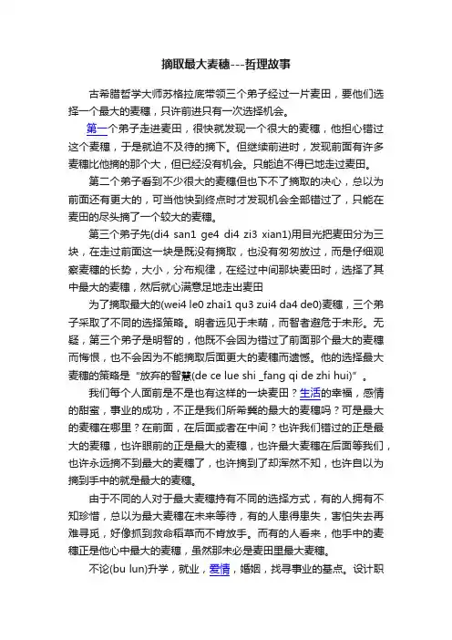 摘取最大麦穗---哲理故事