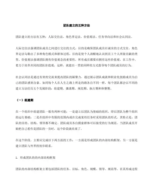 团队建立的五种方法
