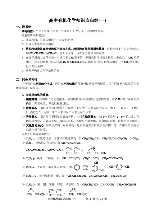 高中有机化学知识点归纳