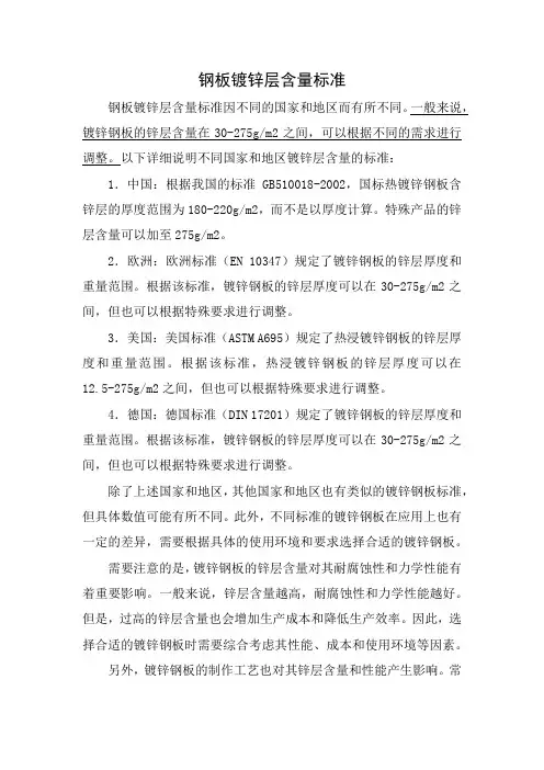 钢板镀锌层含量标准