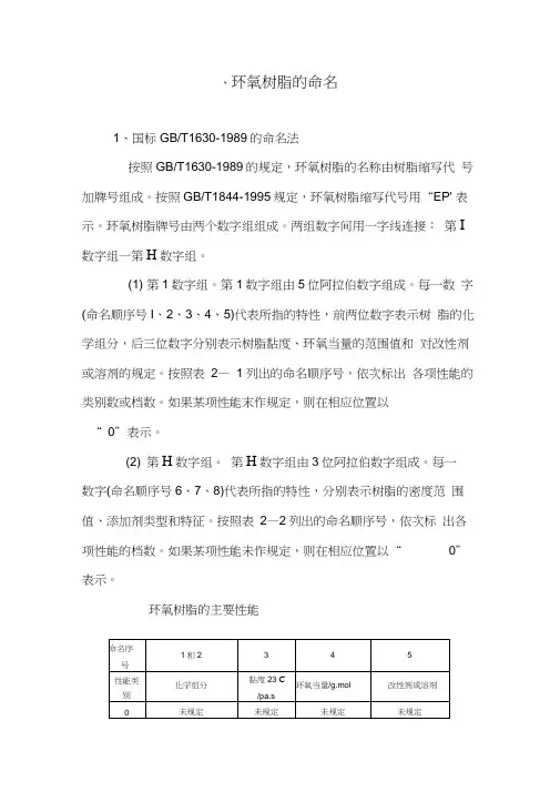 环氧树脂的命名及双酚A型环氧树脂的性质