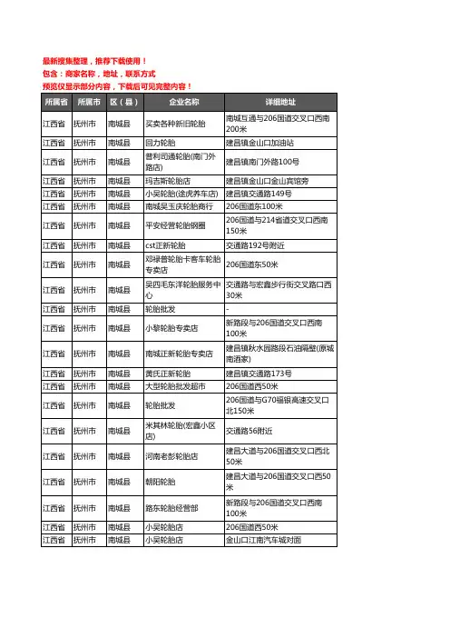 新版江西省抚州市南城县汽车轮胎企业公司商家户名录单联系方式地址大全22家