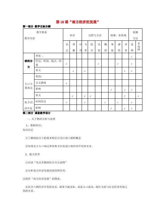 七年级历史上册 16 南方经济的发展教案 华东师大版