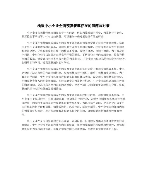 浅谈中小企业全面预算管理存在的问题与对策