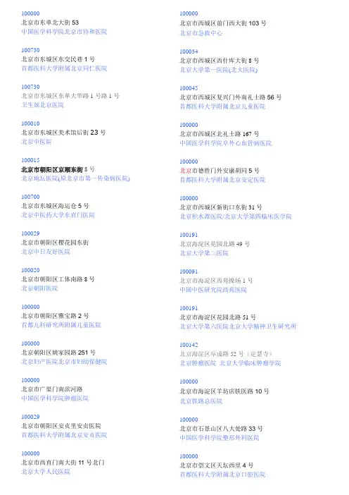 中国三甲医院名单及联系方式