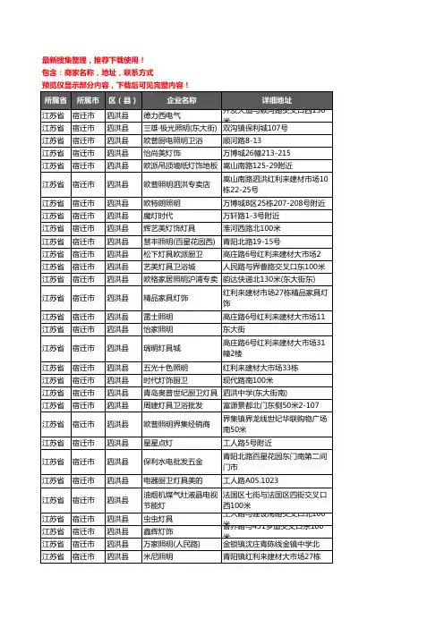 新版江苏省宿迁市泗洪县灯饰企业公司商家户名录单联系方式地址大全95家