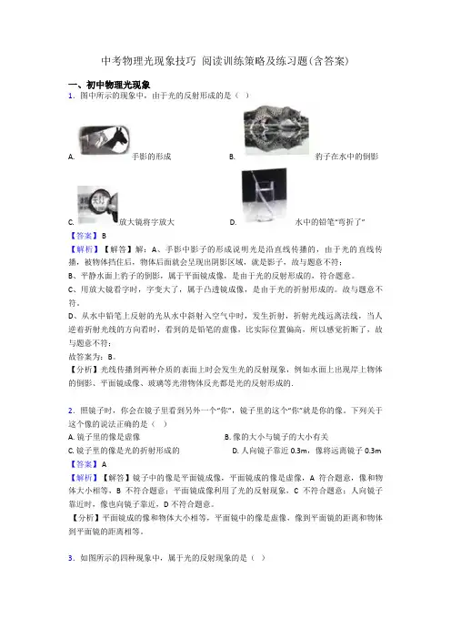 中考物理光现象技巧 阅读训练策略及练习题(含答案)