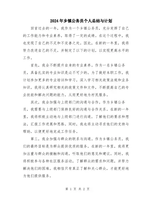 2024年乡镇公务员个人总结与计划