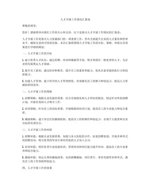 人才开展工作情况汇报表