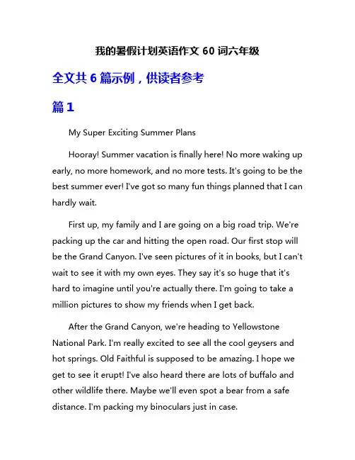 我的暑假计划英语作文60词六年级