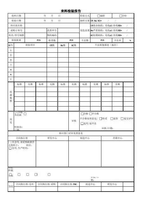 来料检验报告范本