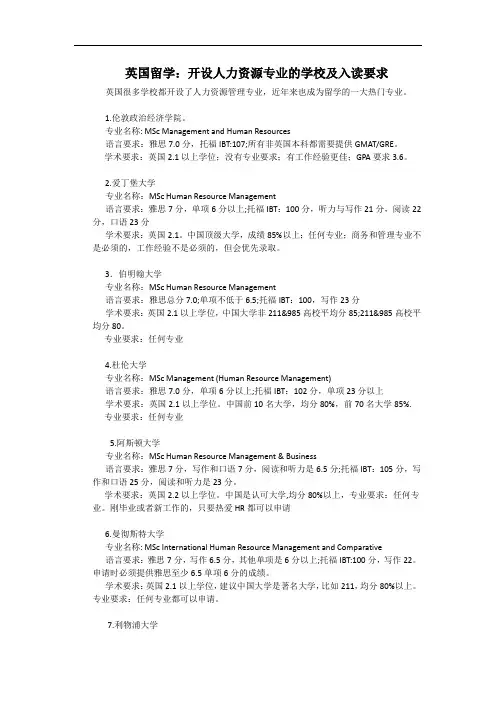 英国留学：开设人力资源专业的学校及入读要求