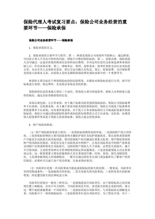 保险代理人考试复习要点保险公司业务经营的重要环节——保险承保