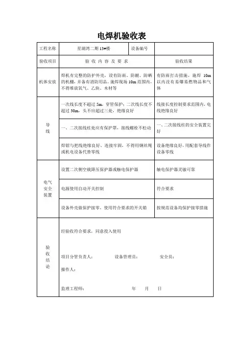 机械设备验收验收表