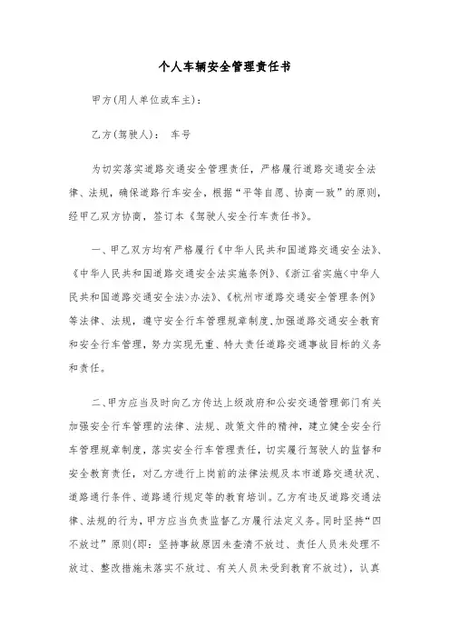个人车辆安全管理责任书（2篇）