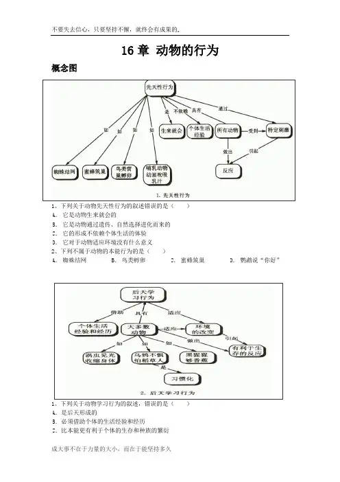 (北师大版)八年级生物知识要点梳理及概念图第16章 动物的行为