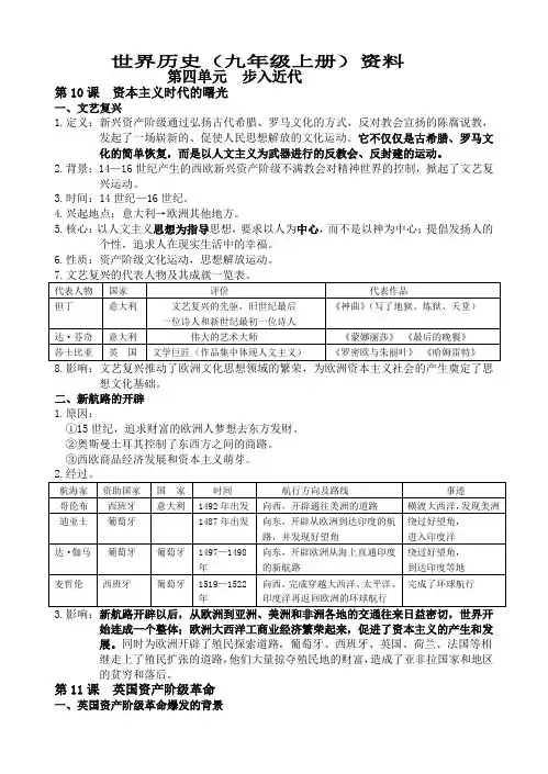 世界历史详细复习资料(九年级上册《人教版》) 