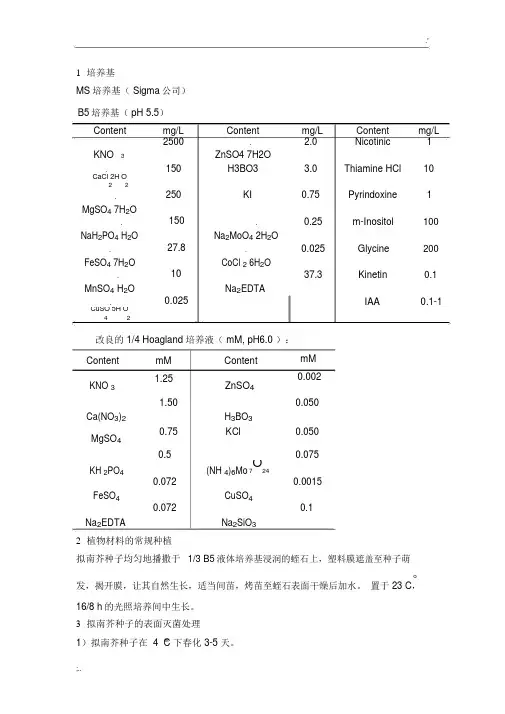 拟南芥种植及处理基本方法