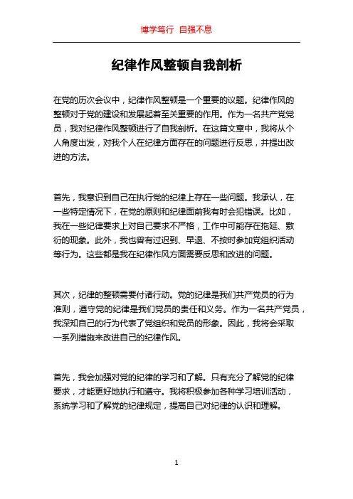 纪律作风整顿自我剖析