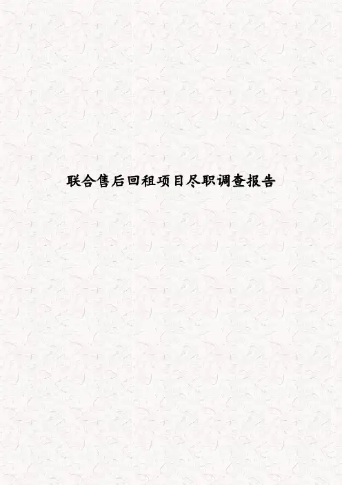 某环保生产企业与某港口公司联合售后回租项目尽职调查报告 融资租赁项目尽职调查报告