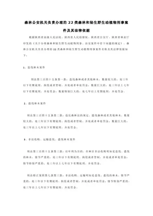 森林公安机关负责办理的22类森林和陆生野生动植物刑事案件及其法律依据