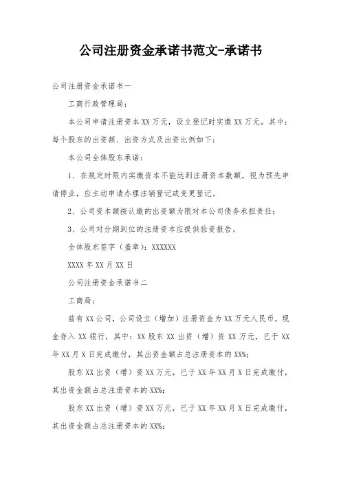 公司注册资金承诺书范文-承诺书