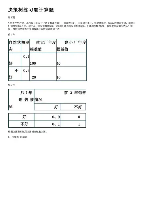 决策树练习题计算题