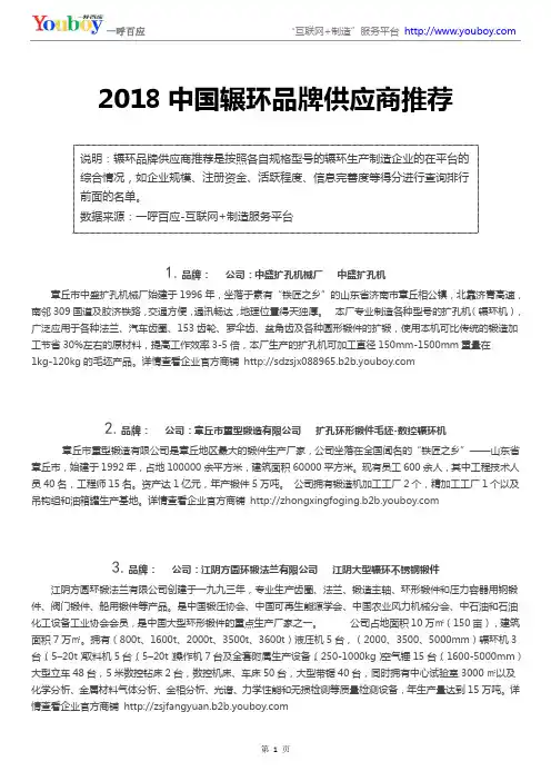 2018中国辗环品牌供应商推荐