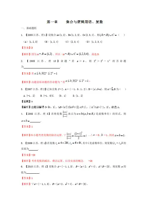 (江苏专版)备战2017高考十年高考数学分项版 专题01 集合与常用逻辑用语、复数(Word解析版)