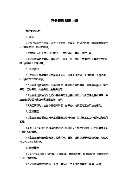 劳务管理制度上墙