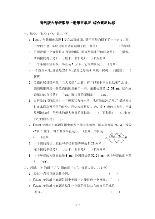 青岛版六年级数学上册第五单元 综合素质达标 附答案