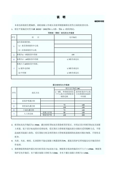 土方开挖后桩基础复核及桩质量检查表