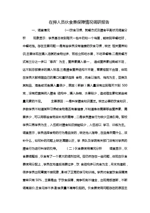 在押人员伙食费保障情况调研报告