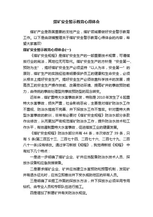 煤矿安全警示教育心得体会 2