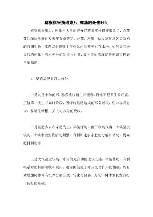 猕猴桃采摘结束后,施基肥最佳时间