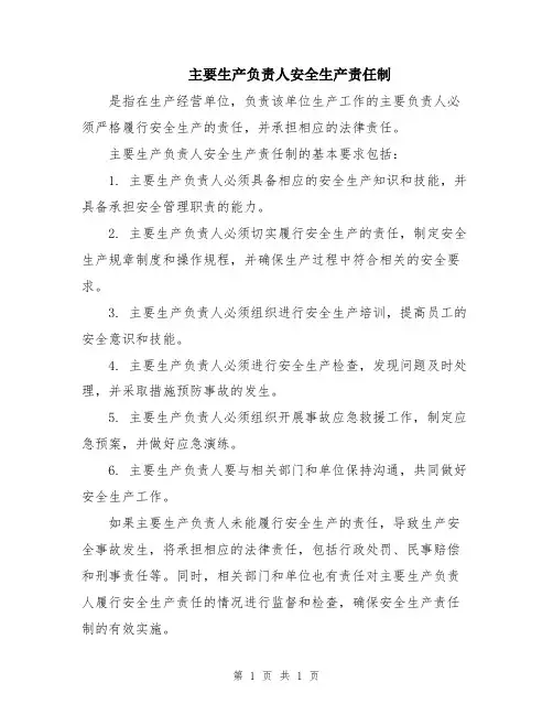 主要生产负责人安全生产责任制