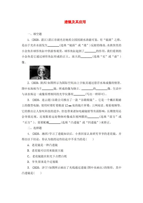 【聚焦中考】2020中考物理总复习 透镜及其应用专题考点训练(2020年真题集锦)(无答案) 新人教版