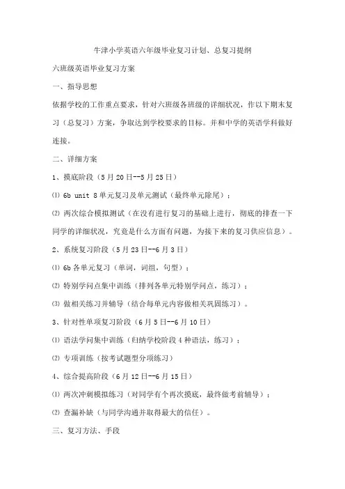 牛津小学英语六年级毕业复习计划、总复习提纲