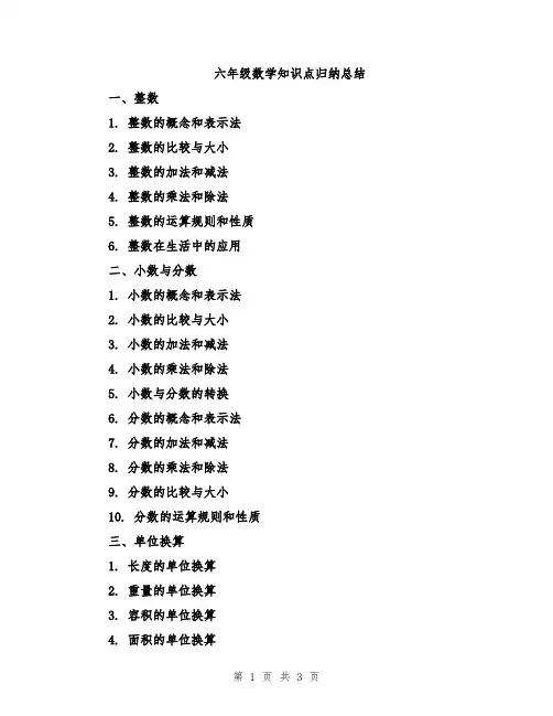六年级数学知识点归纳总结