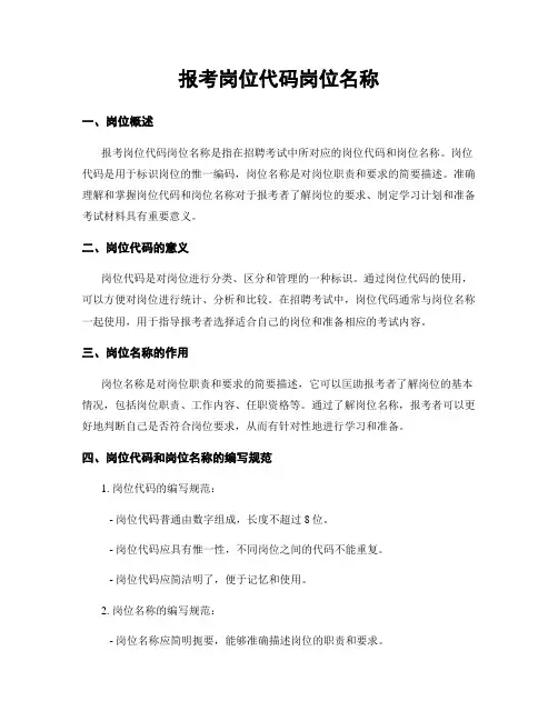 报考岗位代码岗位名称