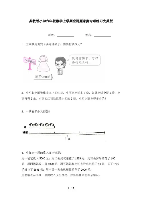 苏教版小学六年级数学上学期应用题家庭专项练习完美版