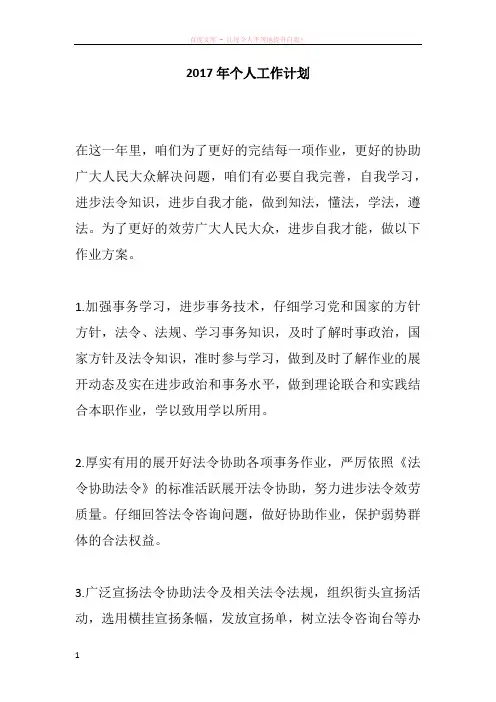 2017年个人工作计划 (2)