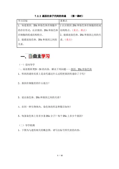 《基因在亲子代间的传递》导学案