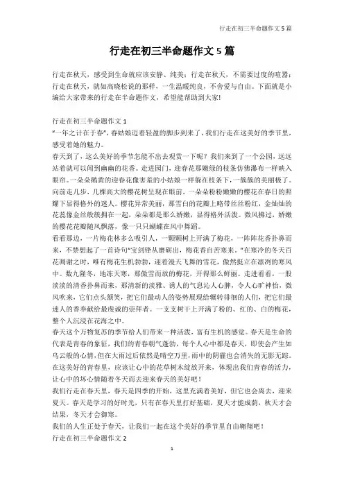 初三作文-行走在初三半命题作文5篇