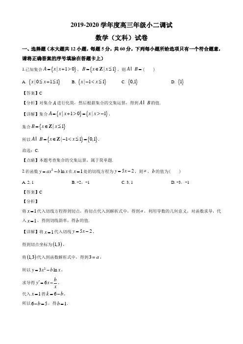 河北省衡水中学2020届高三年级小二调考试数学文科试卷(解析版)