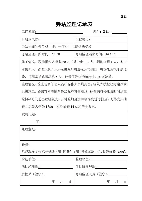 旁站记录(砼)