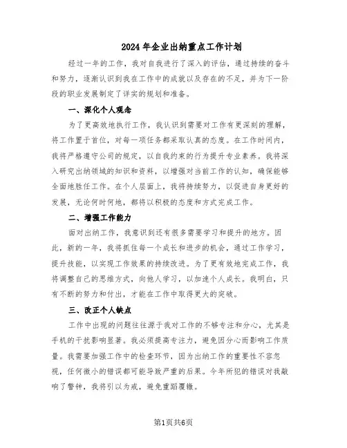 2024年企业出纳重点工作计划（4篇）