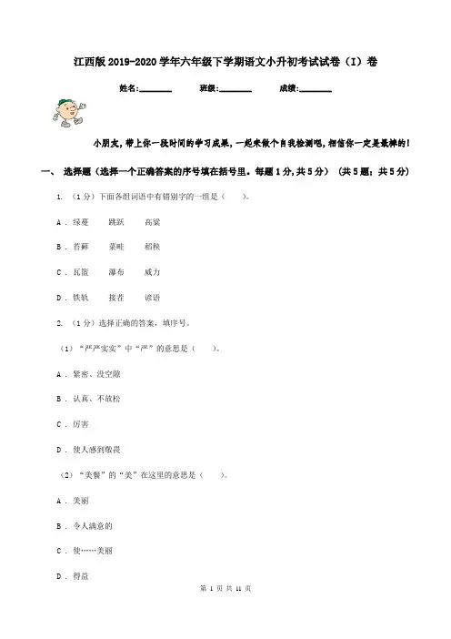 江西版2019-2020学年六年级下学期语文小升初考试试卷(I)卷