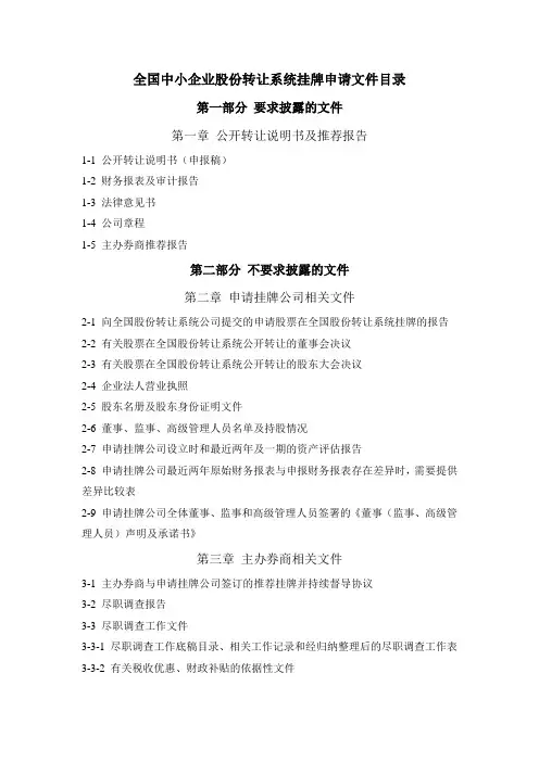 挂牌申请文件目录
